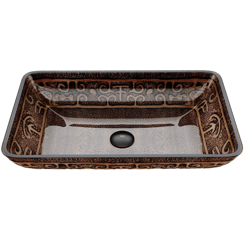 Glass Rectangular Vessel Bathroom Sink/Basin with Rounded Edges & Deep Bowl, Gold T5I1