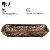 Glass Rectangular Vessel Bathroom Sink/Basin with Rounded Edges & Deep Bowl, Gold T5I1 - product image 5