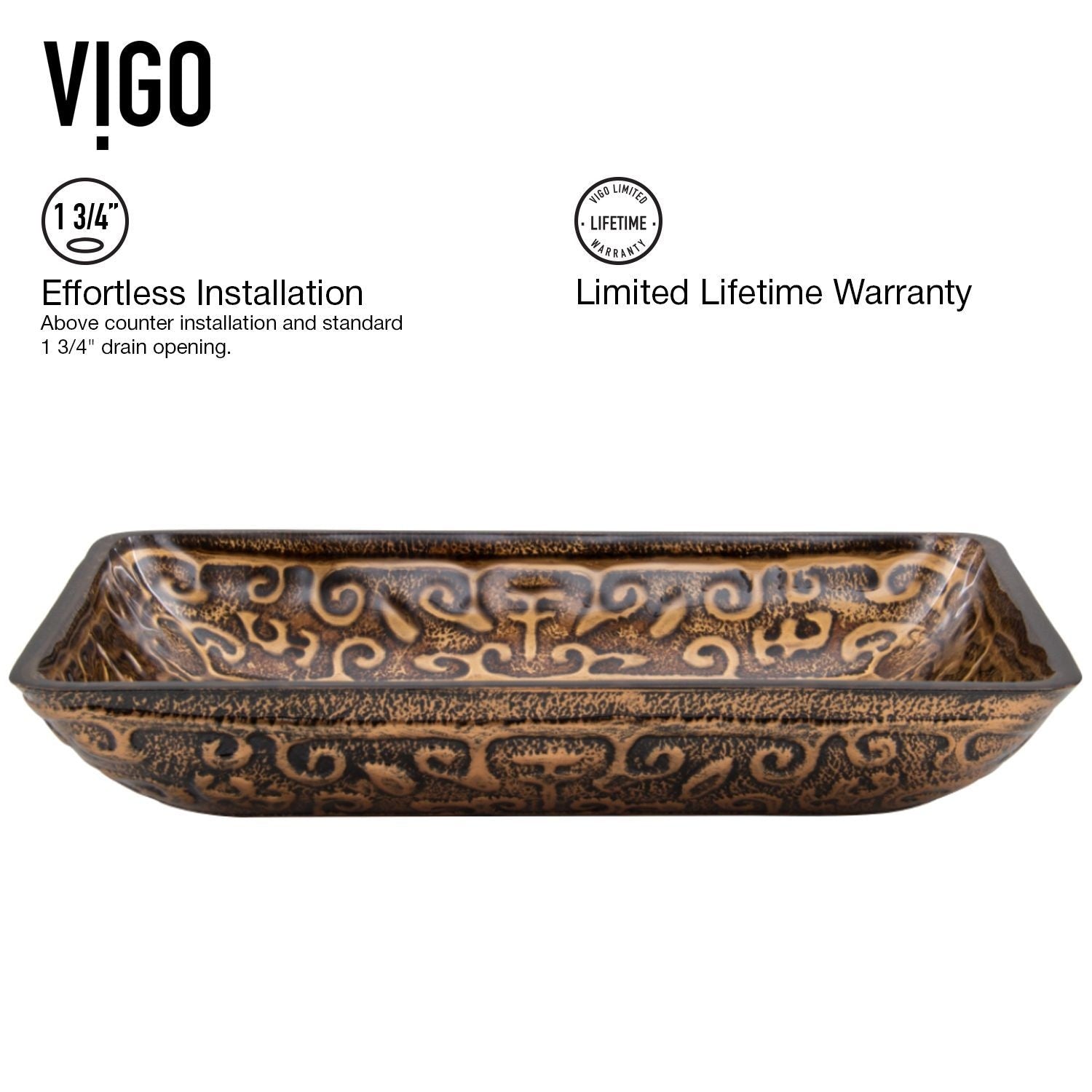Glass Rectangular Vessel Bathroom Sink/Basin with Rounded Edges & Deep Bowl, Gold T5I1 - product image 5