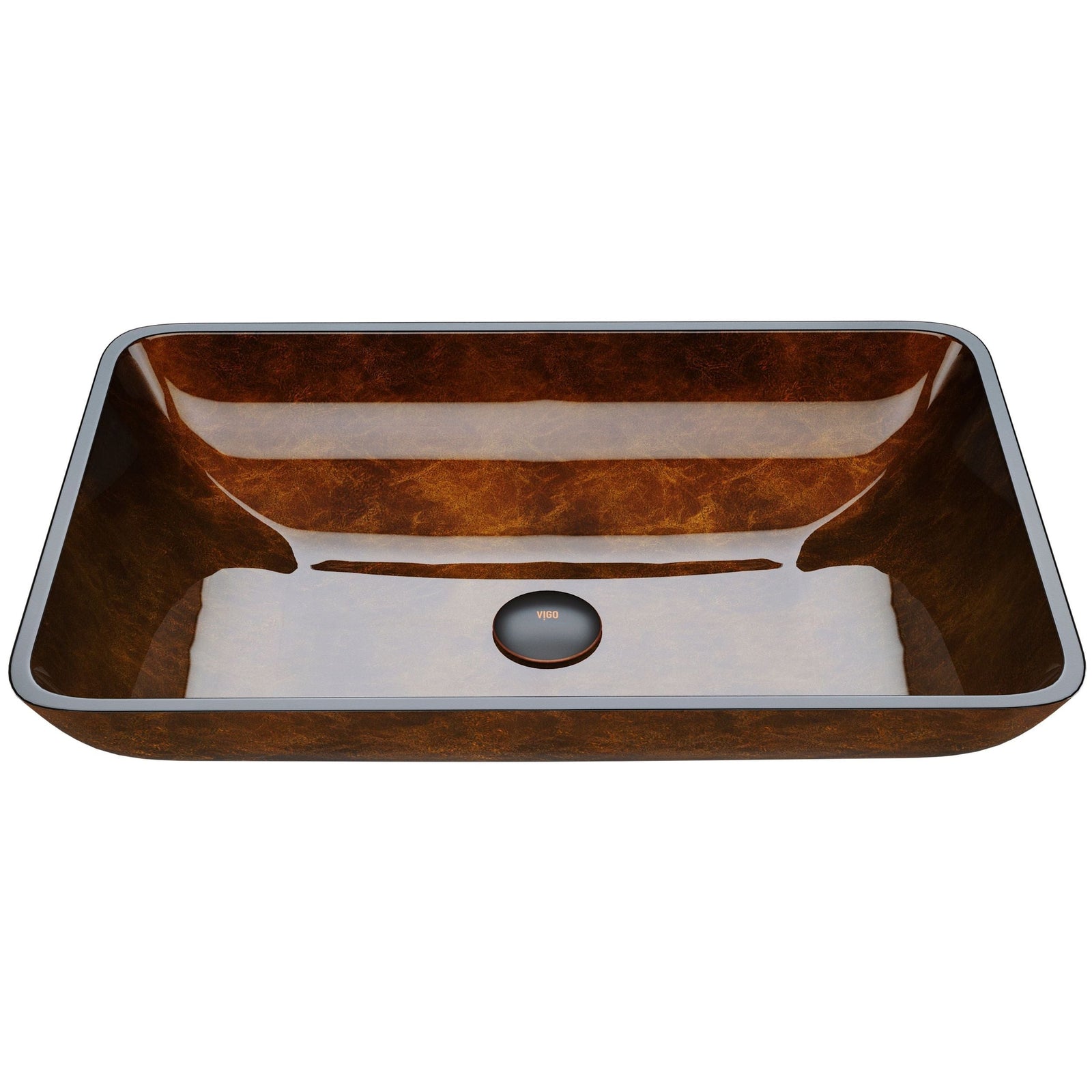 Glass Rectangular Vessel Bathroom Sink/Basin with Rounded Edges & Deep Bowl, Russet X1I9 - product image 1
