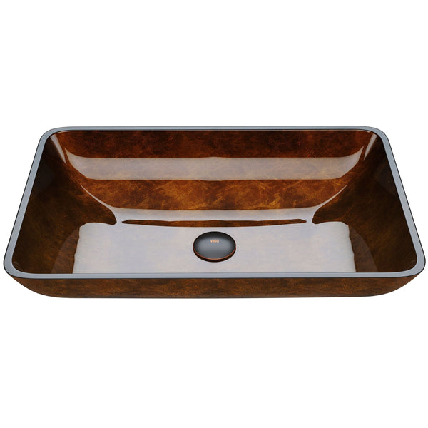 Glass Rectangular Vessel Bathroom Sink/Basin with Rounded Edges & Deep Bowl, Russet X1I9
