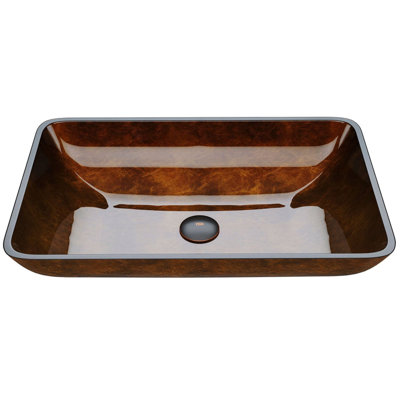 Glass Rectangular Vessel Bathroom Sink/Basin with Rounded Edges & Deep Bowl, Russet X1I9