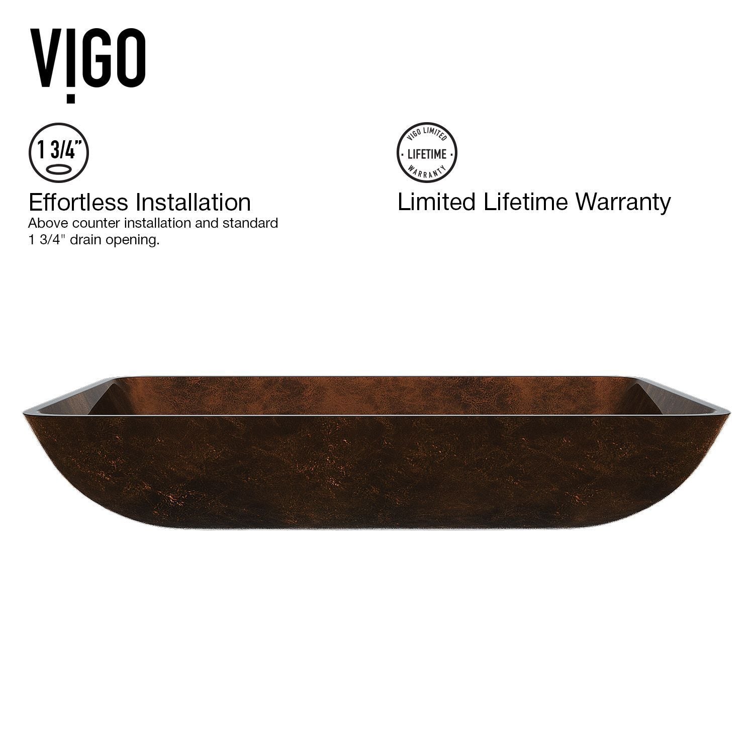 Glass Rectangular Vessel Bathroom Sink/Basin with Rounded Edges & Deep Bowl, Russet X1I9 - product image 5