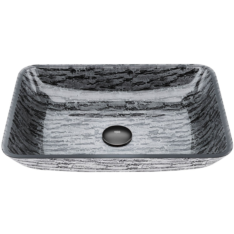 Glass Rectangular Vessel Bathroom Sink/Basin with Rounded Edges & Deep Bowl, Titanium V0L1