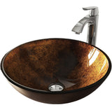 Glass Russet Brown Bathroom Sink/Basin Set with Linus Faucet and Round Vessel J6O6 - product image 1