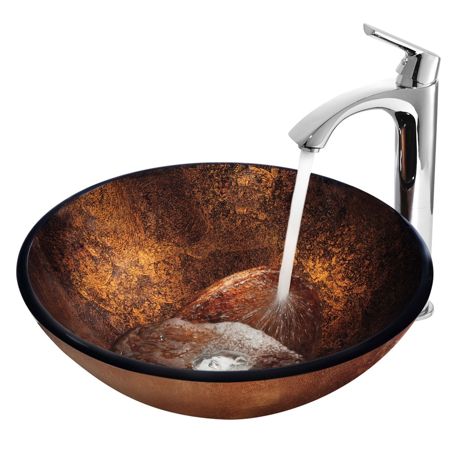 Glass Russet Brown Bathroom Sink/Basin Set with Linus Faucet and Round Vessel J6O6 - product image 3
