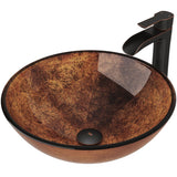Glass Russet Brown Bathroom Sink/Basin Set with Niko Faucet and Round Vessel T4O9 - product image 1