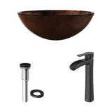 Glass Russet Brown Bathroom Sink/Basin Set with Niko Faucet and Round Vessel T4O9 - product image 2