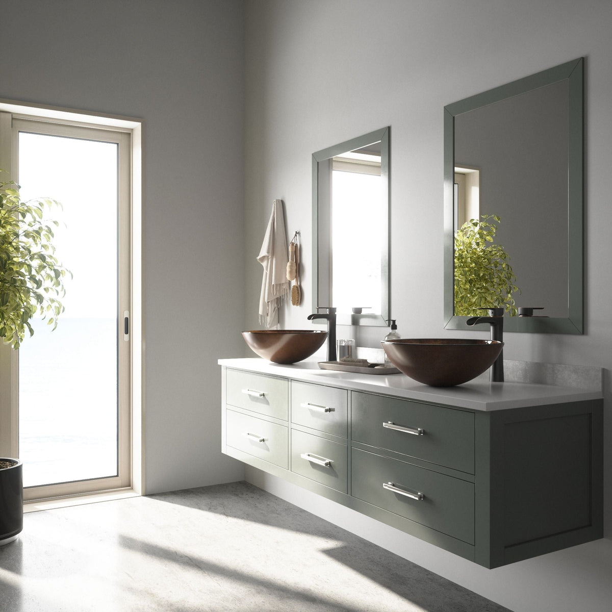 Glass Russet Brown Bathroom Sink/Basin Set with Niko Faucet and Round Vessel T4O9 - product image 8