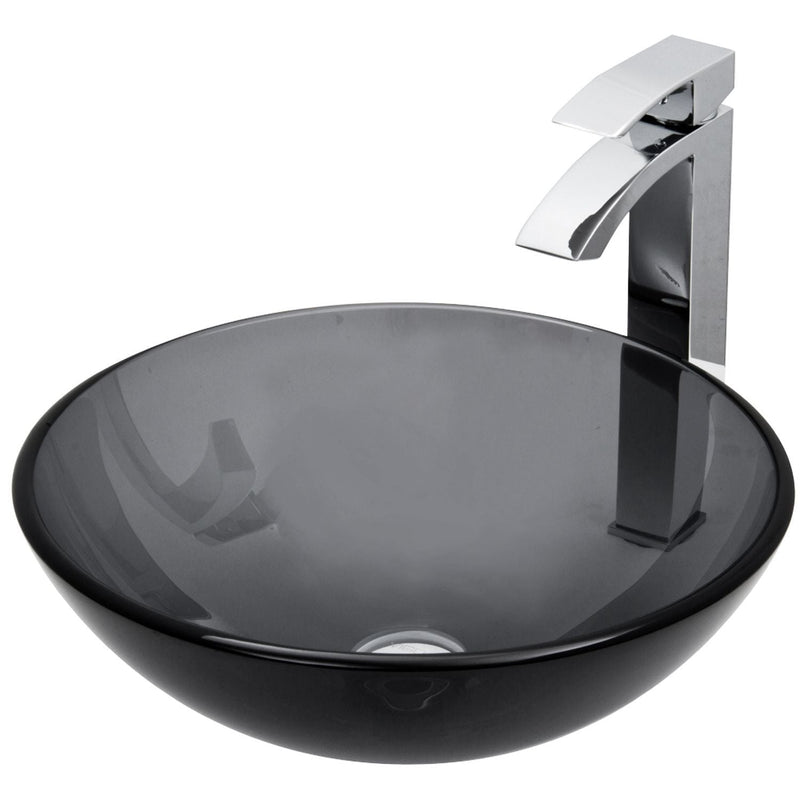 Glass Sheer Black Bathroom Sink/Basin Set with Duris Faucet and Round Vessel U7M7