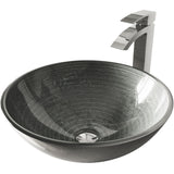 Glass Simply Silver Bathroom Sink/Basin Set with Chrome Duris Faucet and Round Vessel M4S3 - product image 1
