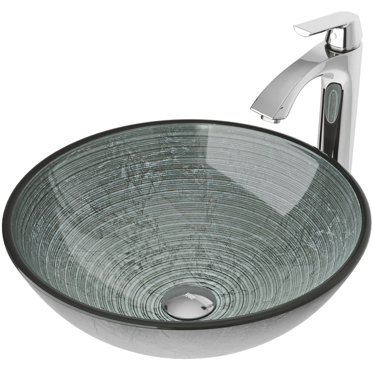 Glass Simply Silver Bathroom Sink/Basin Set with Linus Faucet and Round Vessel L9K9 - product image 1