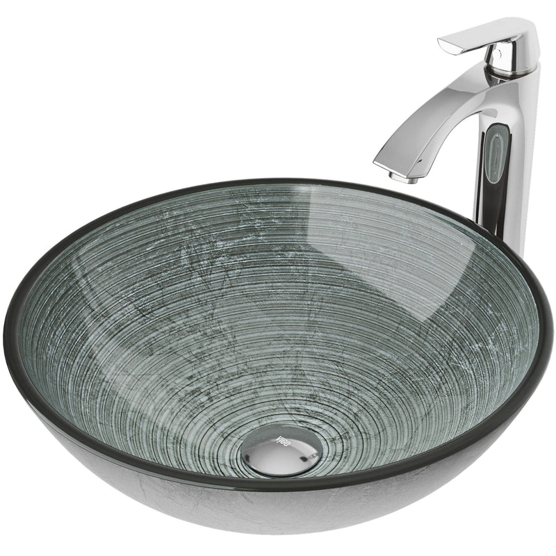 Glass Simply Silver Bathroom Sink/Basin Set with Linus Faucet and Round Vessel L9K9