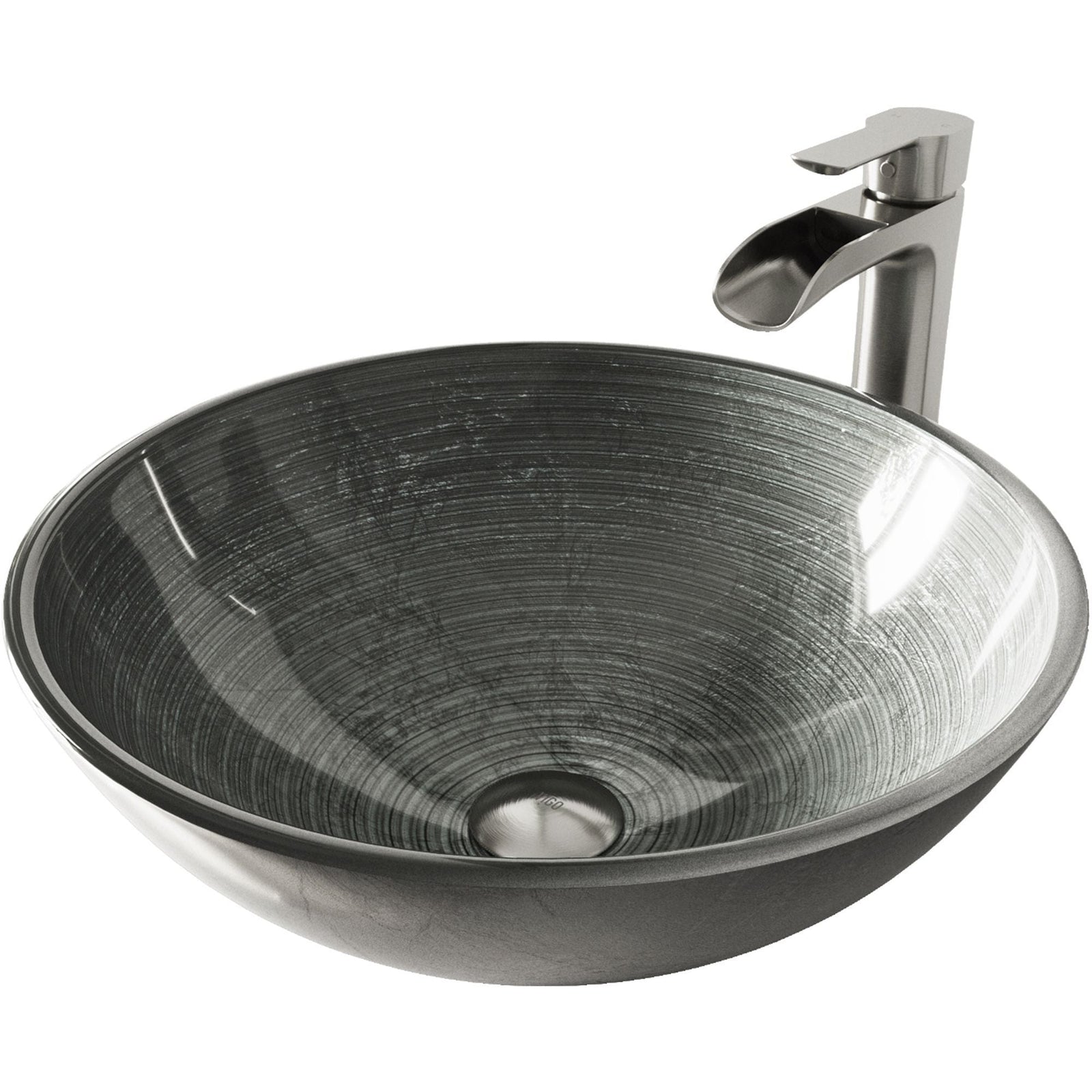 Glass Simply Silver Bathroom Sink/Basin Set with Niko Faucet and Round Vessel N2B1 - product image 1