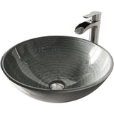 Glass Simply Silver Bathroom Sink/Basin Set with Niko Faucet and Round Vessel E8D6 - product image 1