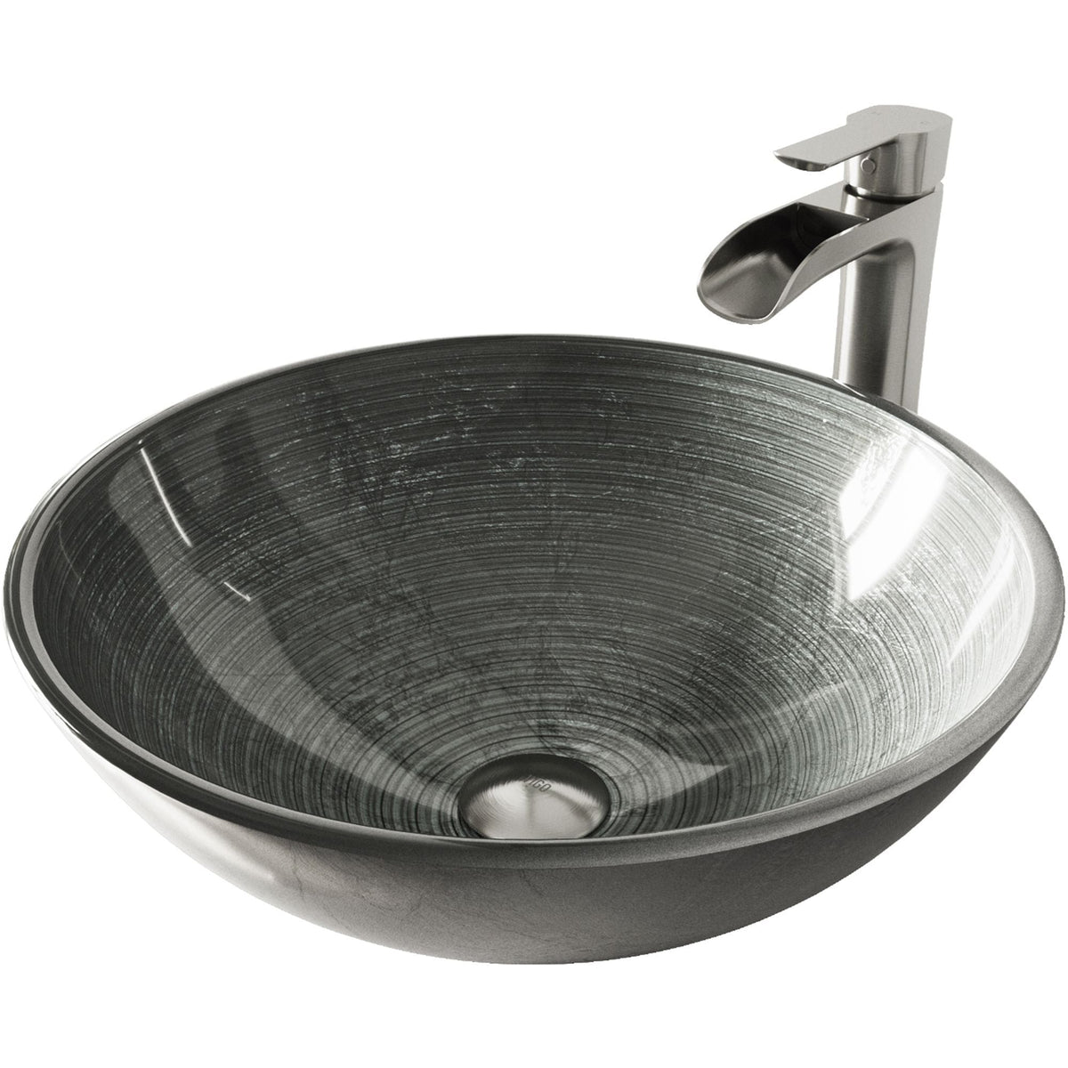 Glass Simply Silver Bathroom Sink/Basin Set with Niko Faucet and Round Vessel E8D6 - product image 1