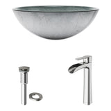 Glass Simply Silver Bathroom Sink/Basin Set with Niko Faucet and Round Vessel E8D6 - product image 2