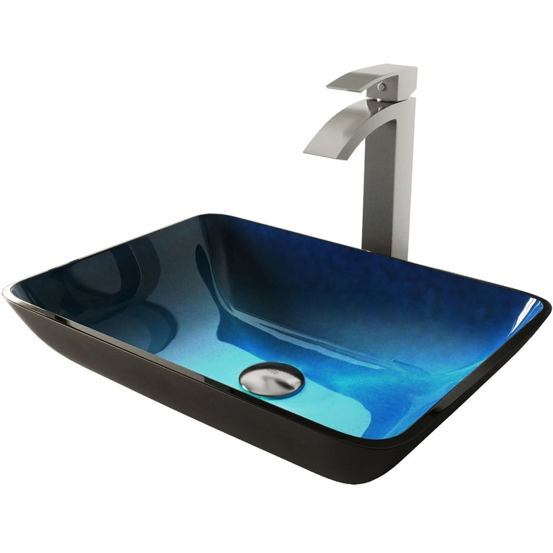 Glass Turquoise Water Bathroom Sink/Basin Set with Duris Faucet and Rectangular Vessel M6R8