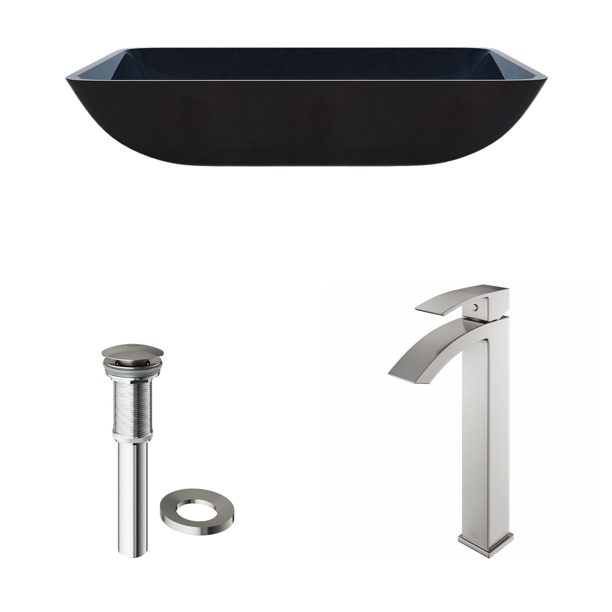 Glass Turquoise Water Bathroom Sink/Basin Set with Duris Faucet and Rectangular Vessel M6R8 - product image 2