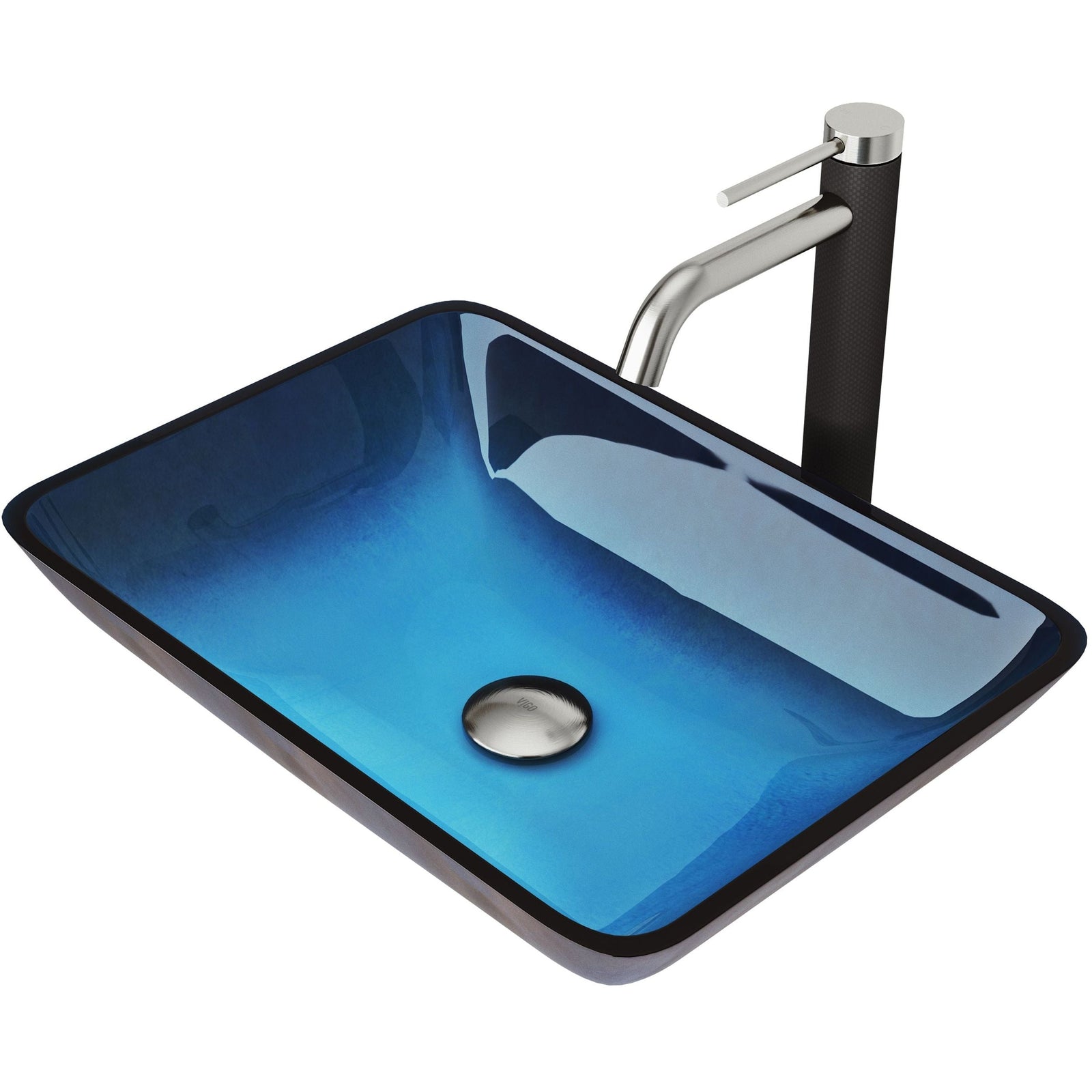 Glass Turquoise Water Bathroom Sink/Basin Set with Lexington Faucet and Rectangular Vessel X2S0 - product image 1