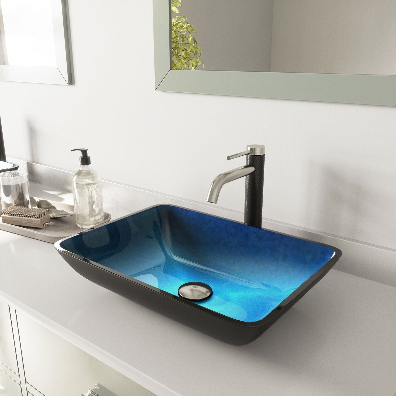 Glass Turquoise Water Bathroom Sink/Basin Set with Lexington Faucet and Rectangular Vessel F3A7 - product image 8