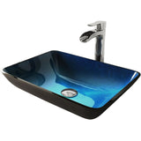 Glass Turquoise Water Bathroom Sink/Basin Set with Niko Faucet and Rectangular Vessel N4U4 - product image 1