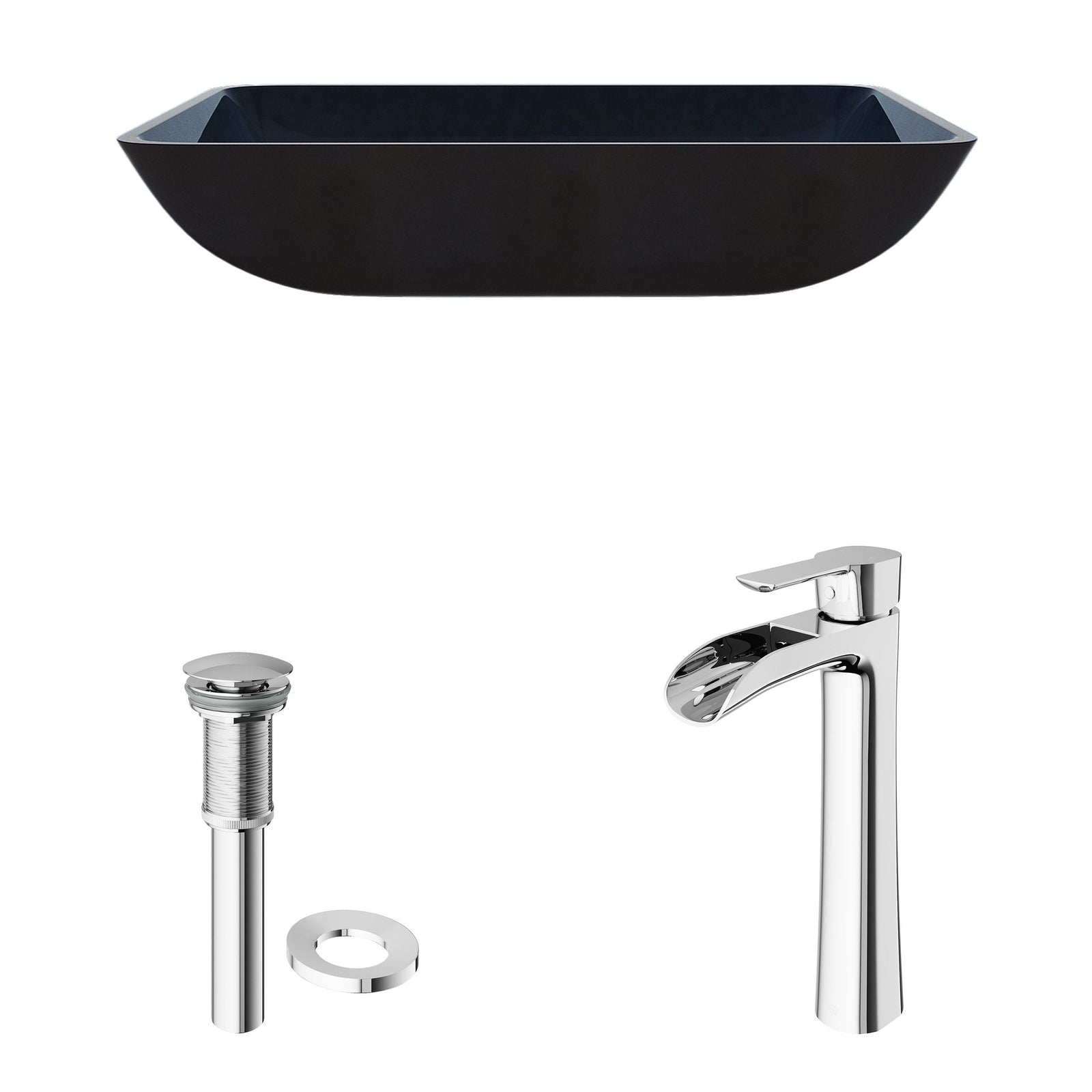 Glass Turquoise Water Bathroom Sink/Basin Set with Niko Faucet and Rectangular Vessel N4U4 - product image 2
