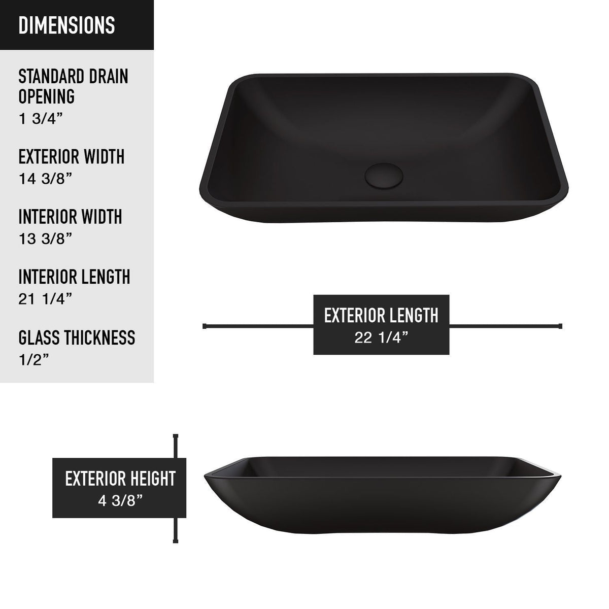 Hadyn Glass Rectangular Vessel Bathroom Sink/Basin with Rounded Edges & Deep Bowl, Black D1U1 - product image 5