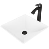 Hibiscus MatteStone White Bathroom Sink/Basin Set with Linus Faucet and Square Composite Vessel U8J1 - product image 1