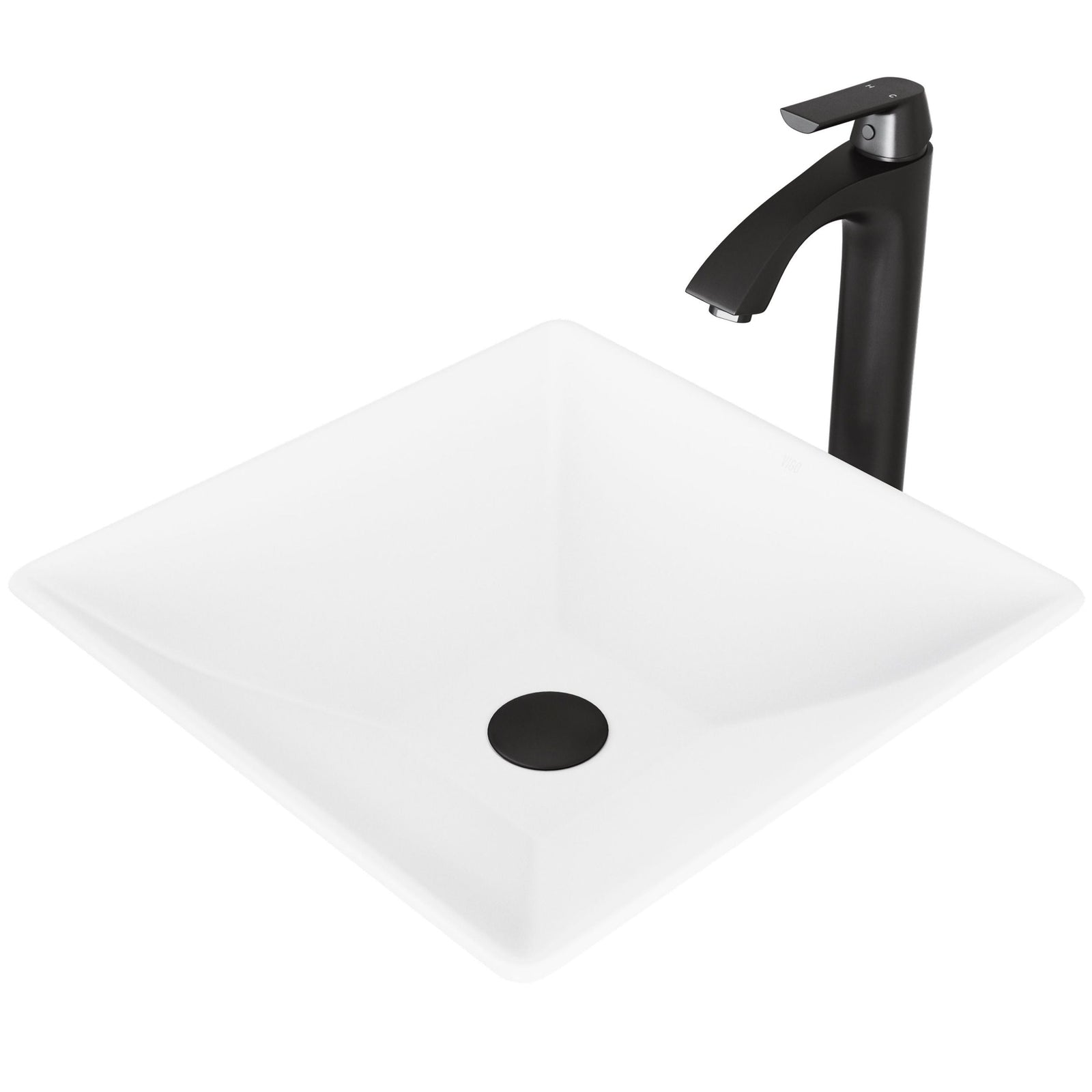 Hibiscus MatteStone White Bathroom Sink/Basin Set with Linus Faucet and Square Composite Vessel U8J1 - product image 1