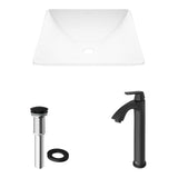 Hibiscus MatteStone White Bathroom Sink/Basin Set with Linus Faucet and Square Composite Vessel U8J1 - product image 2