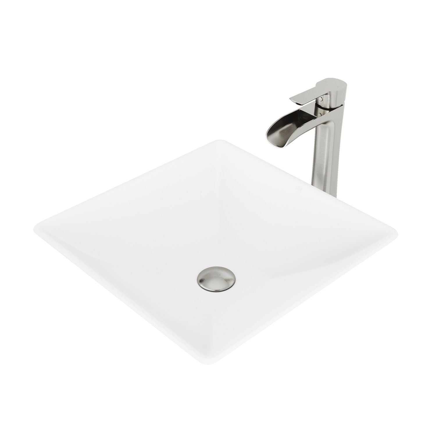 Hibiscus MatteStone White Bathroom Sink/Basin Set with Niko Faucet and Square Composite Vessel Y5I7 - product image 1