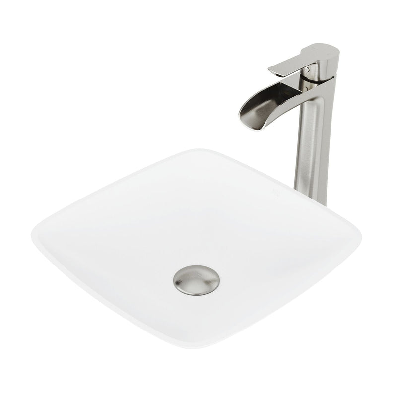 Hyacinth MatteStone White Bathroom Sink/Basin Set with Niko Faucet and Square Composite Vessel C6L1