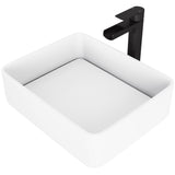 Jasmine MatteStone White Bathroom Sink/Basin Set with Amada Faucet and Rectangular Composite Vessel D8O0 - product image 1