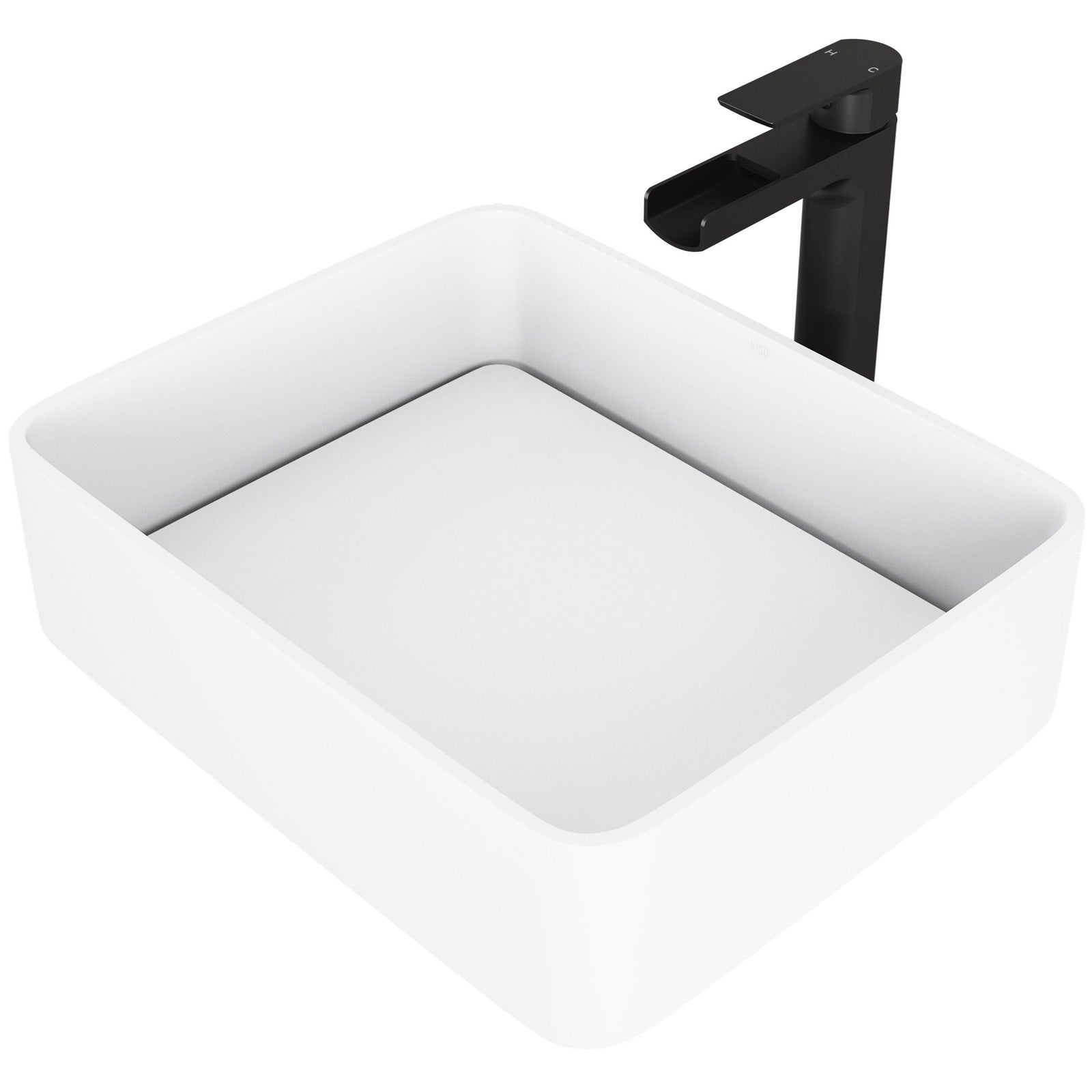 Jasmine MatteStone White Bathroom Sink/Basin Set with Amada Faucet and Rectangular Composite Vessel D8O0 - product image 1