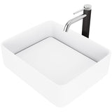 Jasmine MatteStone White Bathroom Sink/Basin Set with Lexington Faucet and Rectangular Composite Vessel Y2N0 - product image 1