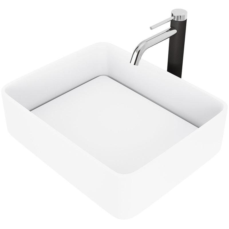 Jasmine MatteStone White Bathroom Sink/Basin Set with Lexington Faucet and Rectangular Composite Vessel Y2N0