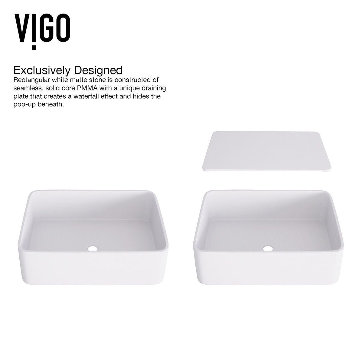 Jasmine MatteStone White Bathroom Sink/Basin Set with Lexington Faucet and Rectangular Composite Vessel Y2N0 - product image 5