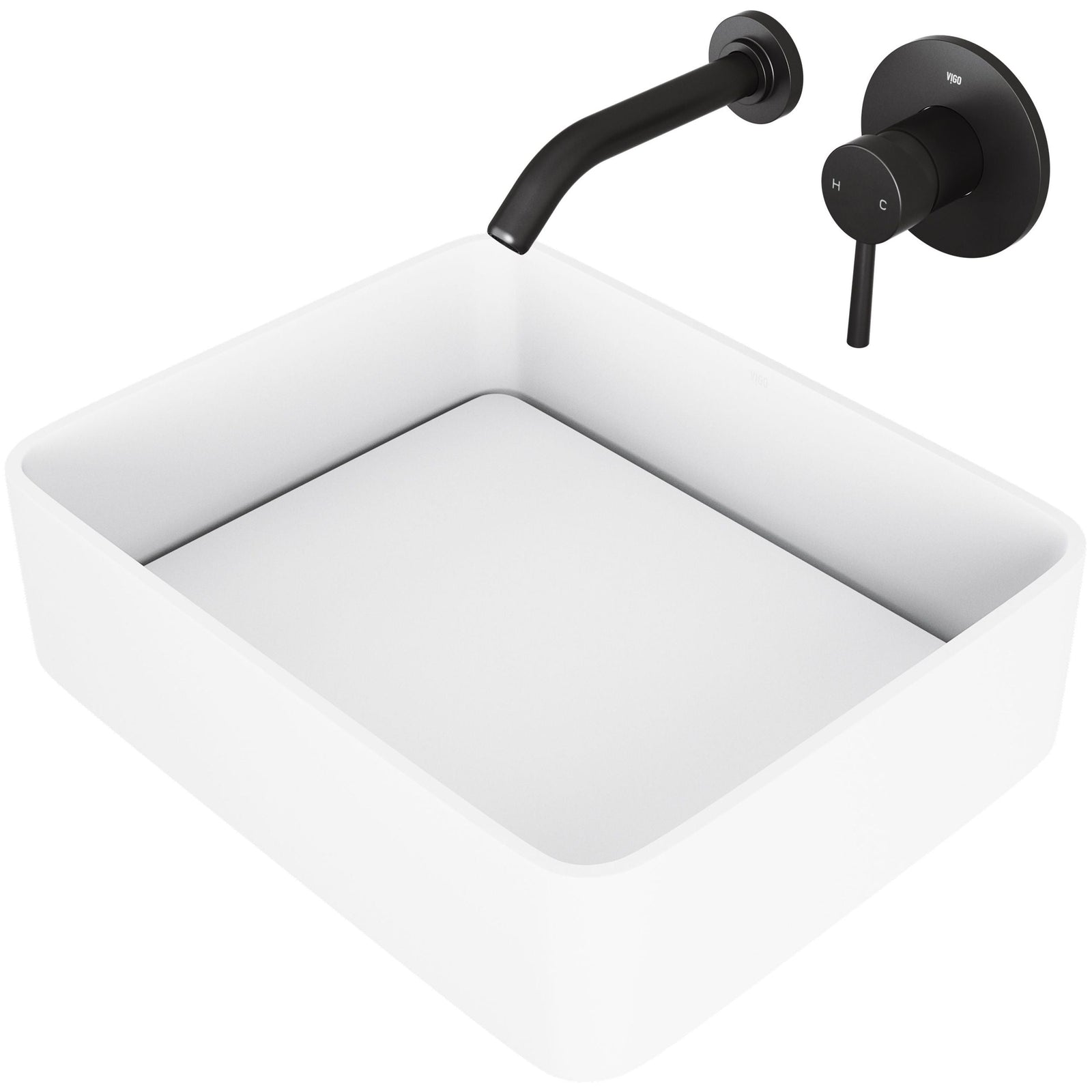 Jasmine MatteStone White Bathroom Sink/Basin Set with Olus Wall Mount Faucet and Rectangular Composite Vessel H1Y4 - product image 1