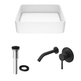 Jasmine MatteStone White Bathroom Sink/Basin Set with Olus Wall Mount Faucet and Rectangular Composite Vessel H1Y4 - product image 2