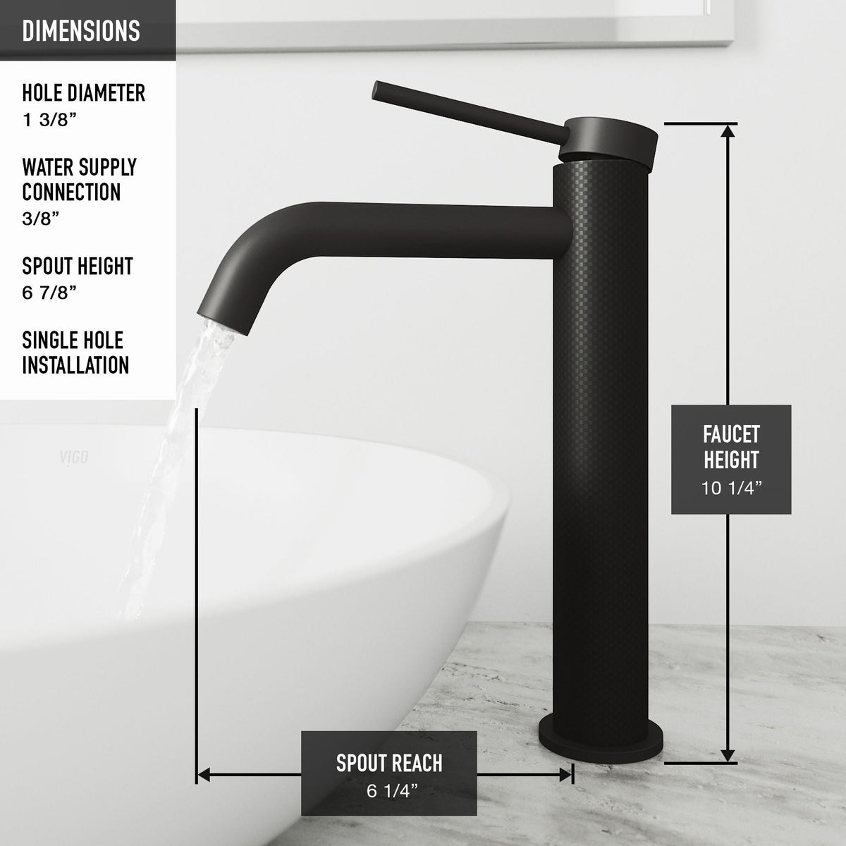 Lexington Single Handle Vessel Sink Bathroom Faucet with cFiber© Body, Matte Black U4C4 - product image 6