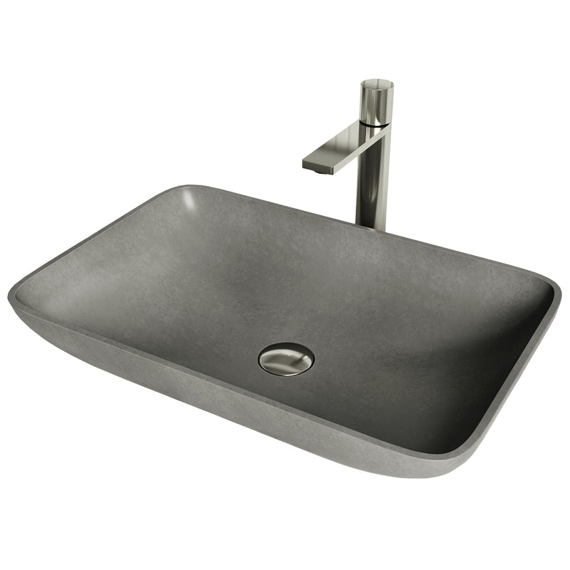 Lorca ConcretoStone Grey Bathroom Sink/Basin Set with Gotham Faucet and Rectangular Vessel F1M7