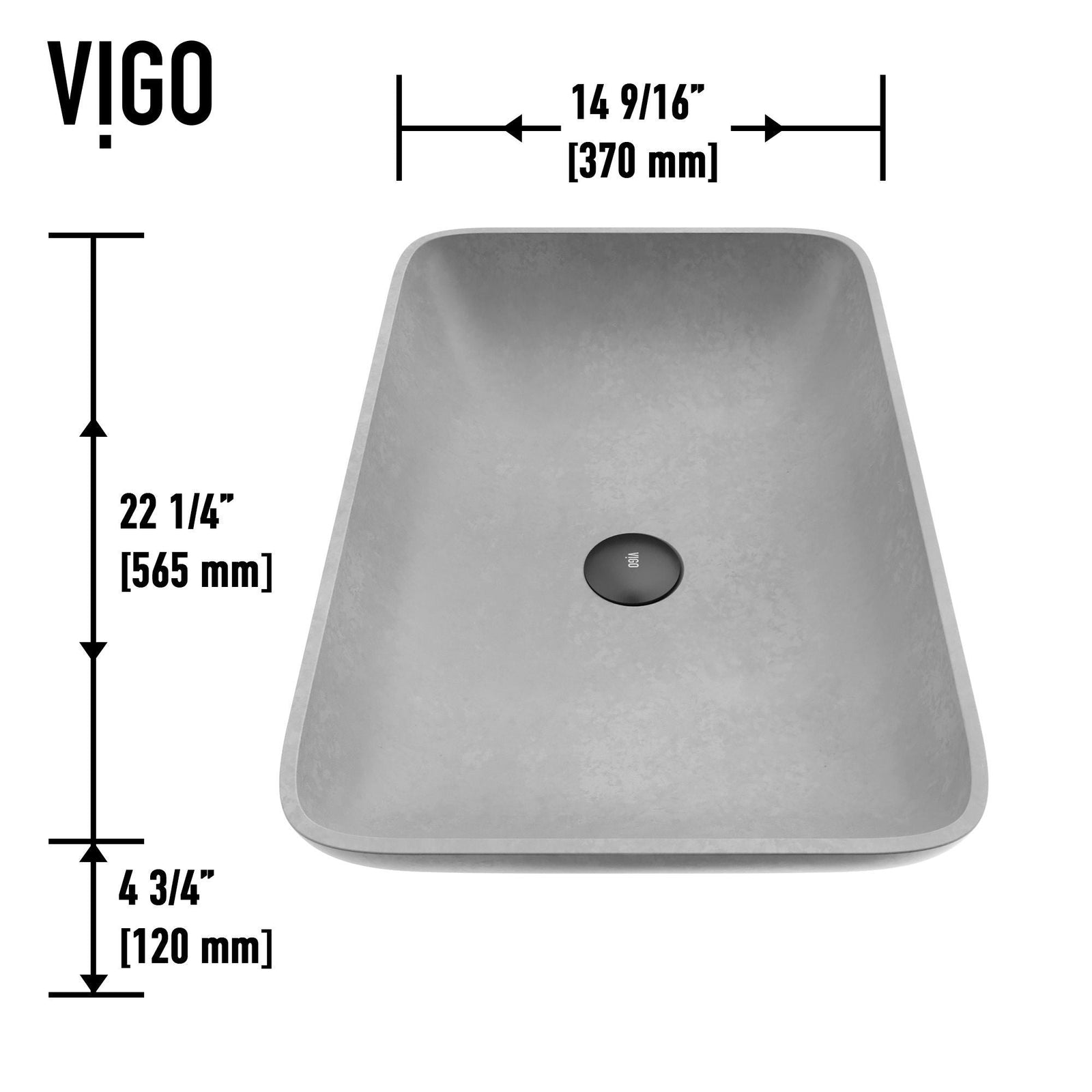 Lorca Gothic ConcretoStone 22x15-in Deep Grey Bathroom Sink/Basin with Rectangular Vessel K3A0 - product image 2