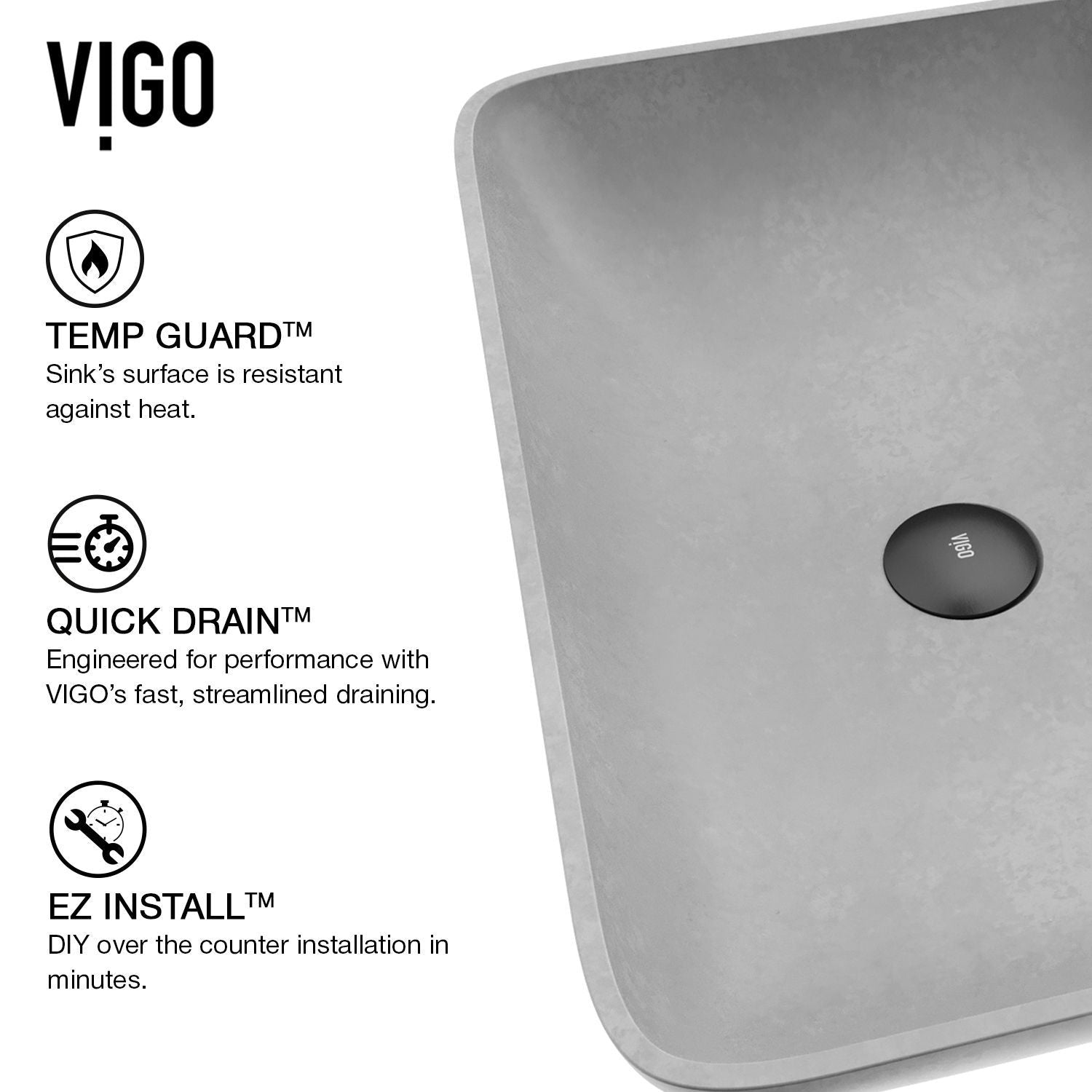 Lorca Gothic ConcretoStone 22x15-in Deep Grey Bathroom Sink/Basin with Rectangular Vessel K3A0 - product image 3
