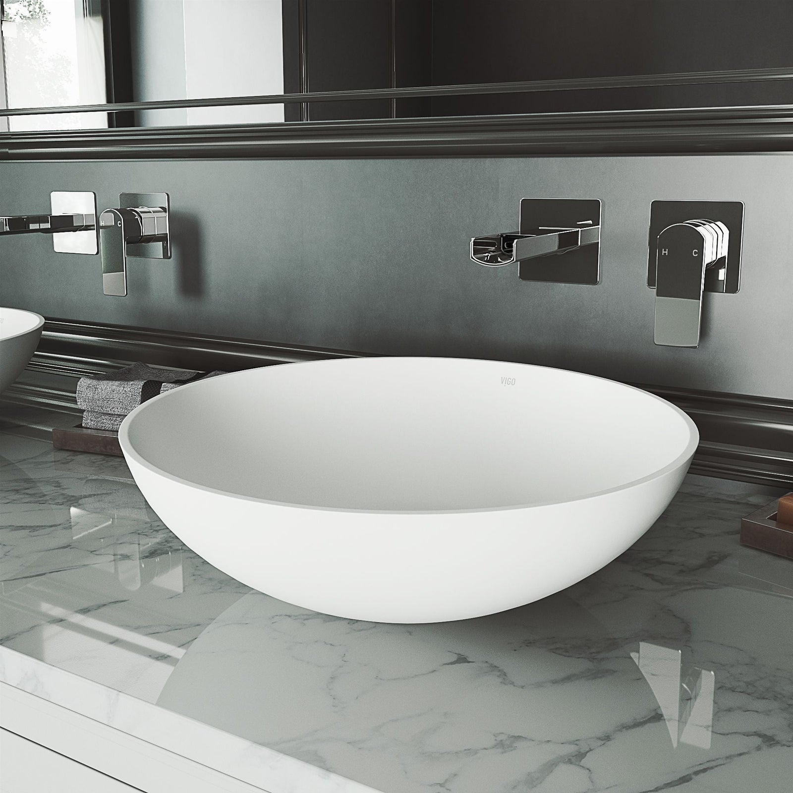 Lotus Matte Stone Round Composite Vessel Bathroom Sink/Basin with Deep Bowl, White Q9O0 - product image 6