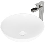 Lotus MatteStone Round White Composite Bathroom Sink/Basin Set with Amada Faucet and Pop-Up Drain O0A9 - product image 1