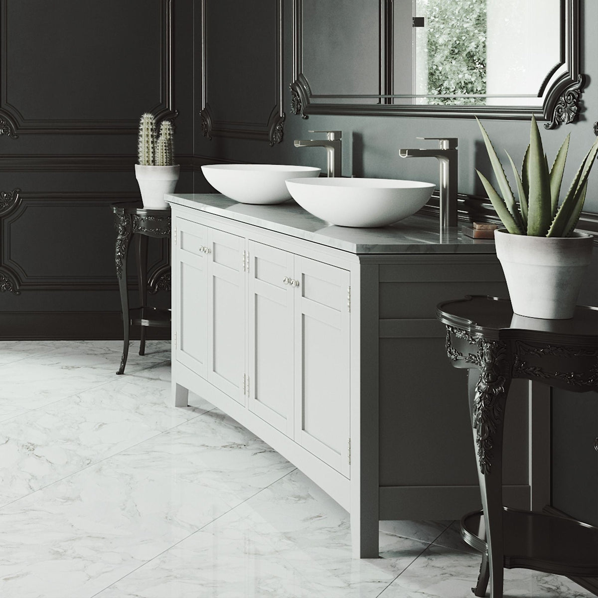 Lotus MatteStone Round White Composite Bathroom Sink/Basin Set with Amada Faucet and Pop-Up Drain O0A9 - product image 8