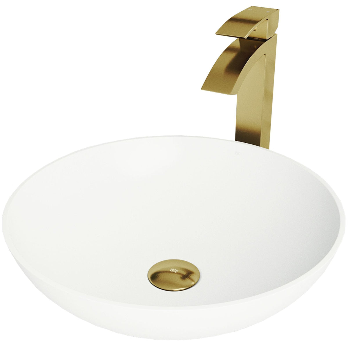 Lotus MatteStone Round White Composite Bathroom Sink/Basin Set with Duris Faucet and Pop-Up Drain Y4C4 - product image 1