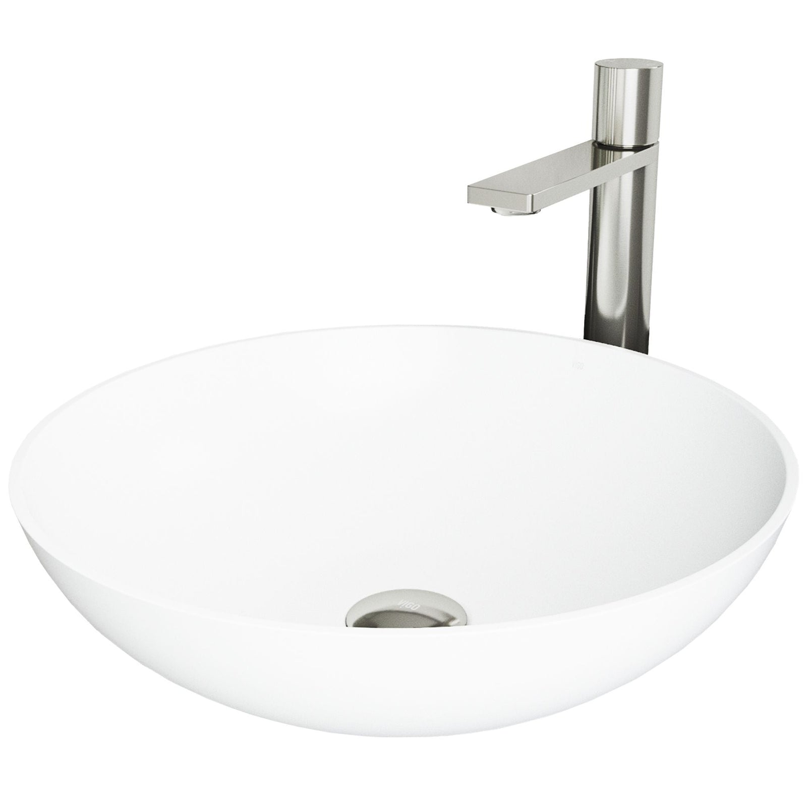 Lotus MatteStone White Bathroom Sink/Basin Set with Gotham Faucet and Round Composite Vessel D2H2 - product image 1