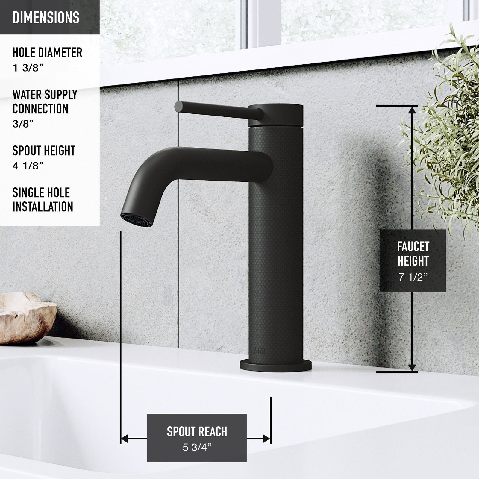 Madison Single Handle Single Hole cFiber Bathroom Sink Faucet, Matte Black X8F1 - product image 5